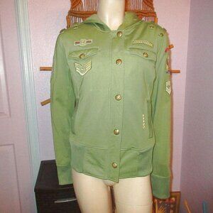 Vtg Coogi Military Patchwork Jacket XL Hooded Utility Bling Embroidered Stud 90s